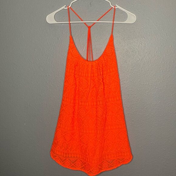 Lucky Brand Neon Orange Embroidered Detail Tank Size XL - Picture 1 of 10